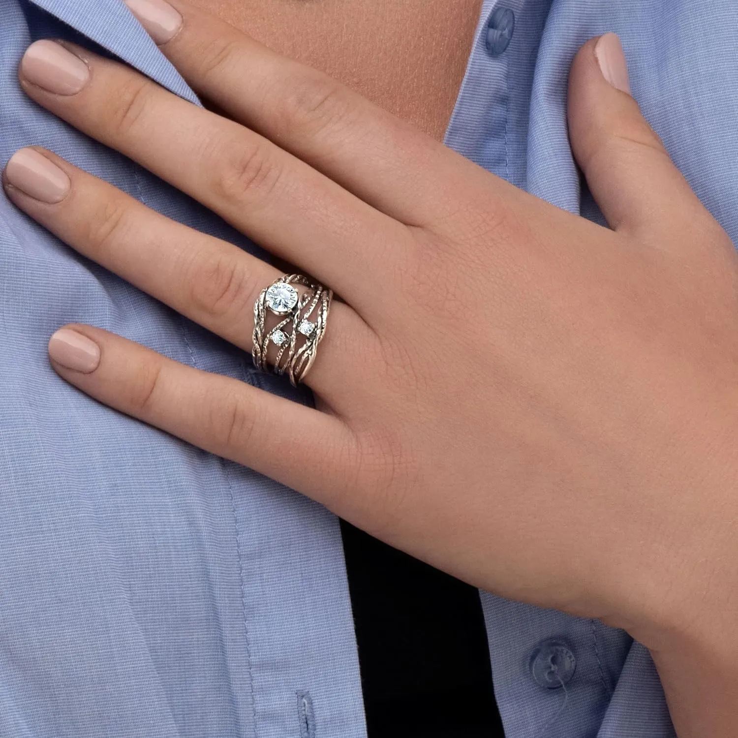 JEAN RACHEL JEWELRY 925 Sterling Silver Ring - Openwork Vintage Design with Prong Set Cubic Zirconia - Hypoallergenic, Lead & Nickel Free Jewelry - Artisan Handcrafted Statement Rings for Women