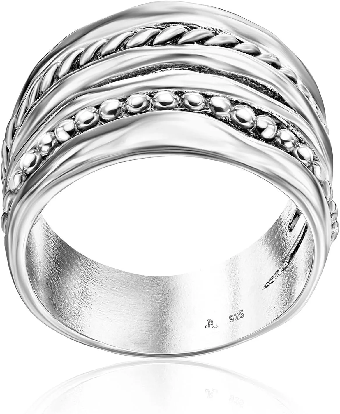 JEAN RACHEL JEWELRY 925 Sterling Silver Ring - Wide Multi Strand Rope & Bead Vintage Design - Hypoallergenic, Lead & Nickel Free Jewelry - Artisan Handcrafted Statement Rings for Women