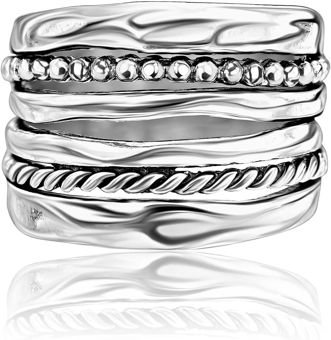 JEAN RACHEL JEWELRY 925 Sterling Silver Ring - Wide Multi Strand Rope & Bead Vintage Design - Hypoallergenic, Lead & Nickel Free Jewelry - Artisan Handcrafted Statement Rings for Women