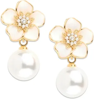 JeanBeau Large Dangle Pearl Earrings with Rhinestone Cubic Zirconia Chain - 14k Gold plated Brass, Synthetic Faux Pearl  Sparkly Long Chain/C shaped Open Hoop Drop Dangle Earrings for Women