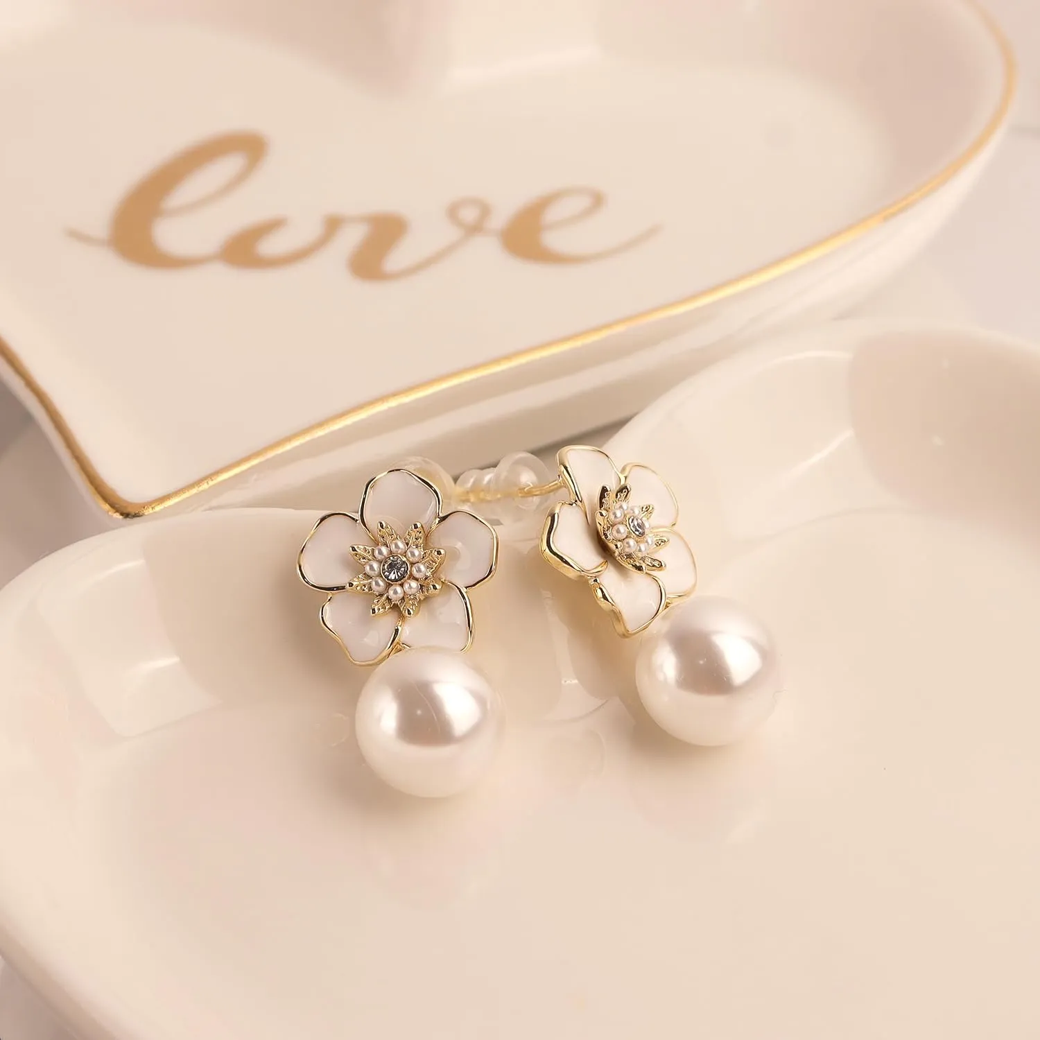 JeanBeau Large Dangle Pearl Earrings with Rhinestone Cubic Zirconia Chain - 14k Gold plated Brass, Synthetic Faux Pearl  Sparkly Long Chain/C shaped Open Hoop Drop Dangle Earrings for Women