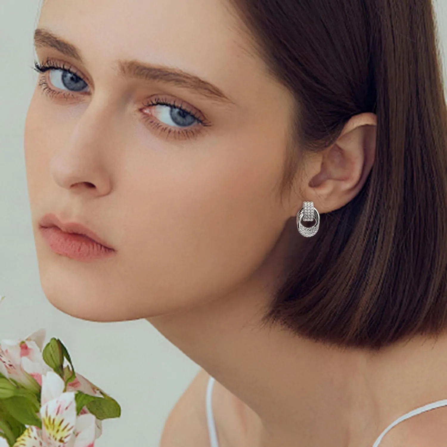 JeanBeau Pearl Flower Leaf Stud Earrings for Women Statement Cluster CZ Pearls Earing Gold Plated Sterling Silver Wedding Prom Birthday Fashion Jewelry Gift
