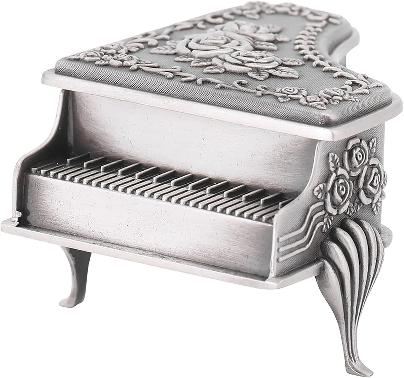 Jewelry Box, Piano Shaped Storage Organizer Rose Flower Carved Zinc Alloy Box Ring Earrings Necklace Case Jewellery Soft Inner Surface Holder for Women Bracelets Wedding Birthday Gift Decoration