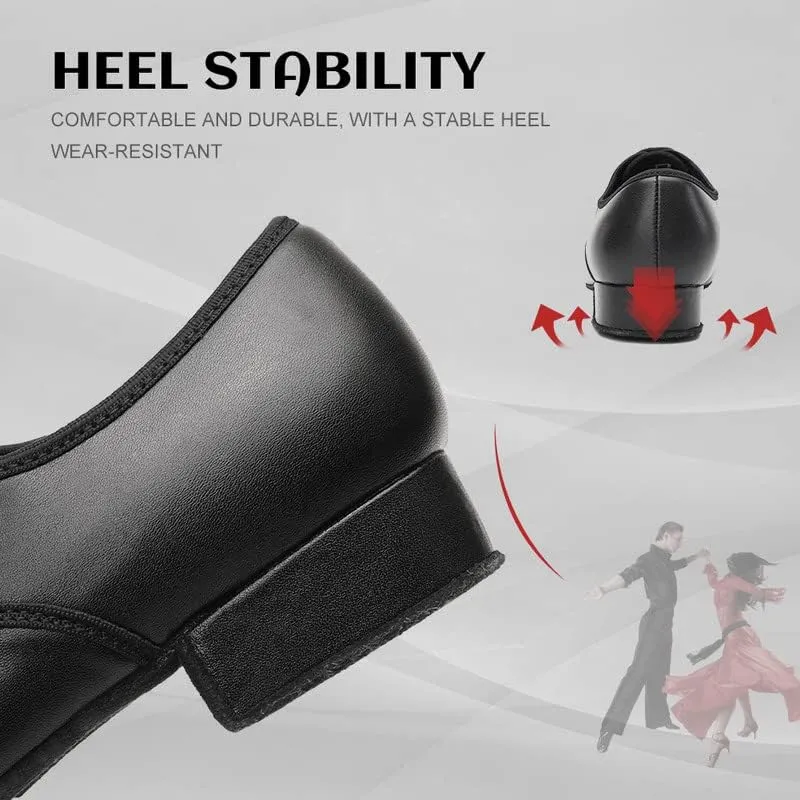 JUODVMP Lace-up Professional Latin Dance Shoes Ballroom Modern Jazz Tango Waltz Salsa Leather Shoes for Men Low Heel,Model WLL518-2