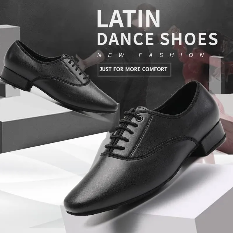 JUODVMP Lace-up Professional Latin Dance Shoes Ballroom Modern Jazz Tango Waltz Salsa Leather Shoes for Men Low Heel,Model WLL518-2