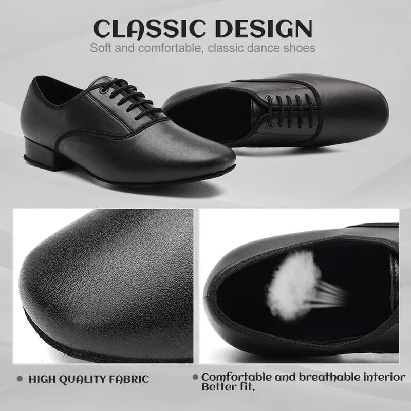 JUODVMP Lace-up Professional Latin Dance Shoes Ballroom Modern Jazz Tango Waltz Salsa Leather Shoes for Men Low Heel,Model WLL518-2