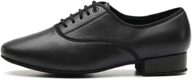 JUODVMP Lace-up Professional Latin Dance Shoes Ballroom Modern Jazz Tango Waltz Salsa Leather Shoes for Men Low Heel,Model WLL518-2