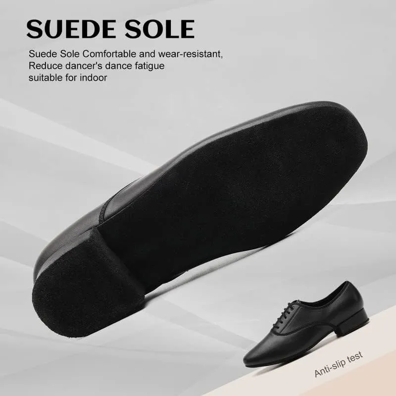JUODVMP Lace-up Professional Latin Dance Shoes Ballroom Modern Jazz Tango Waltz Salsa Leather Shoes for Men Low Heel,Model WLL518-2
