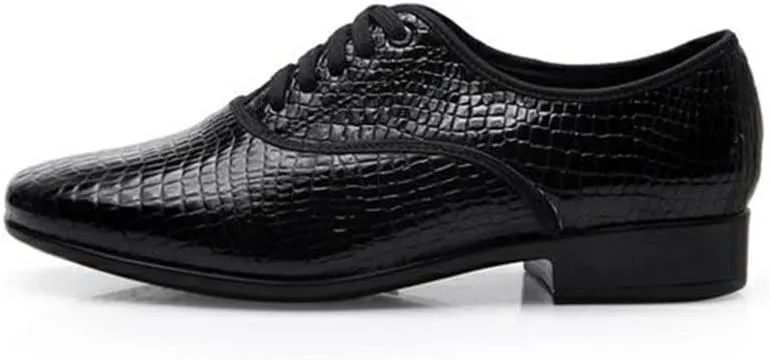 JUODVMP Mens Latin Dance Shoes Breathable 1" Standard Heel Leather Ballroom Tango Dancing Shoes Model 401