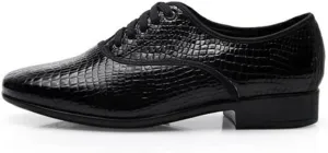 JUODVMP Mens Latin Dance Shoes Breathable 1" Standard Heel Leather Ballroom Tango Dancing Shoes Model 401