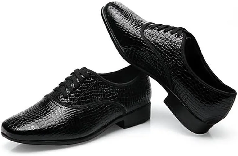 JUODVMP Mens Latin Dance Shoes Breathable 1" Standard Heel Leather Ballroom Tango Dancing Shoes Model 401