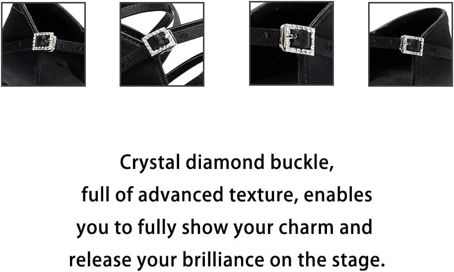 JUODVMP Silk Fabric Latin Dance Shoes for Girls Latin Ballroom Dance Shoes Girls with Diamond Buckle,Model US-TL-LP-ZSZK