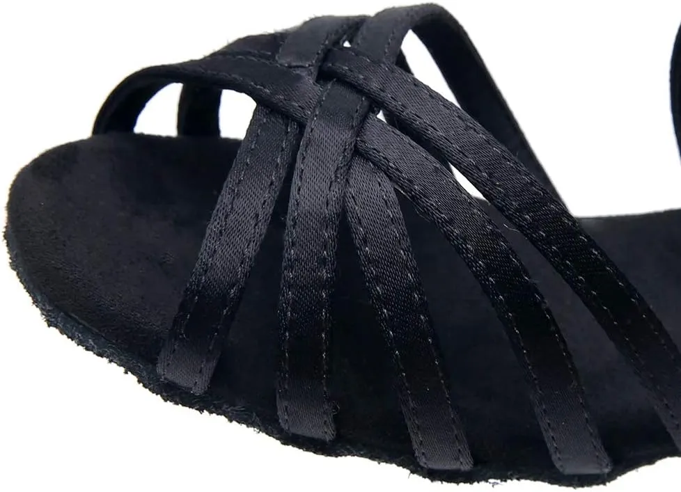 JUODVMP Silk Fabric Latin Dance Shoes for Girls Latin Ballroom Dance Shoes Girls with Diamond Buckle,Model US-TL-LP-ZSZK