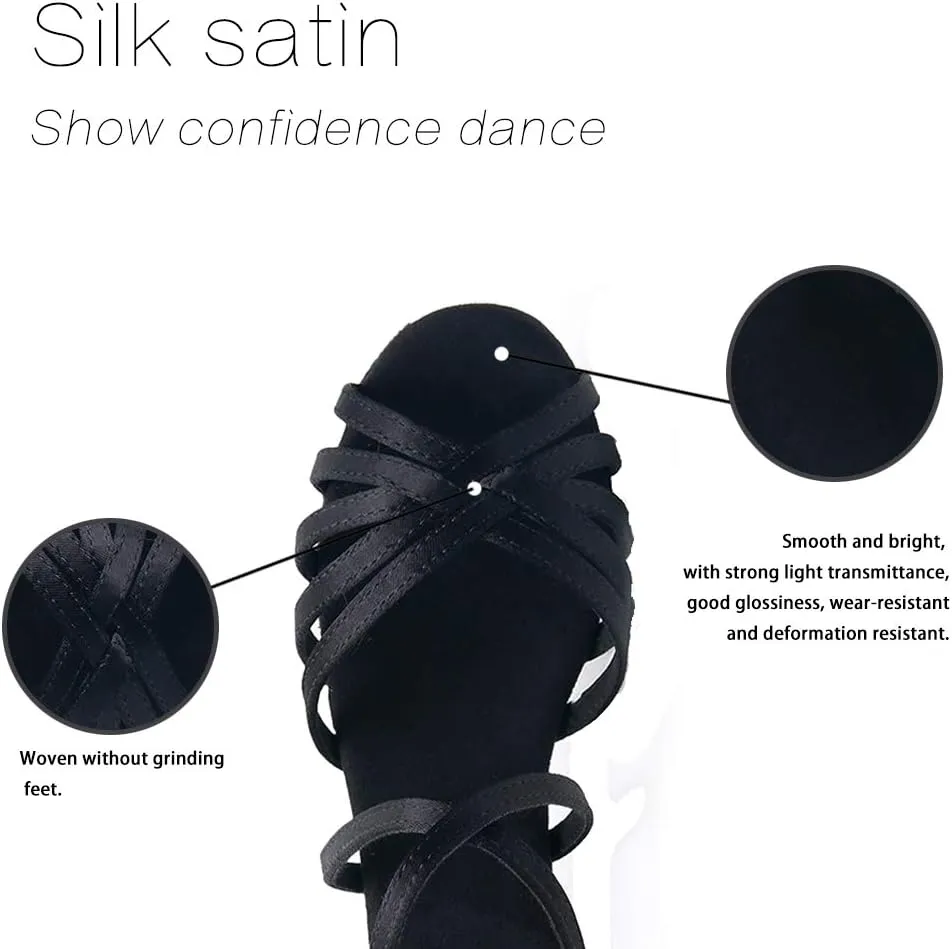 JUODVMP Silk Fabric Latin Dance Shoes for Girls Latin Ballroom Dance Shoes Girls with Diamond Buckle,Model US-TL-LP-ZSZK