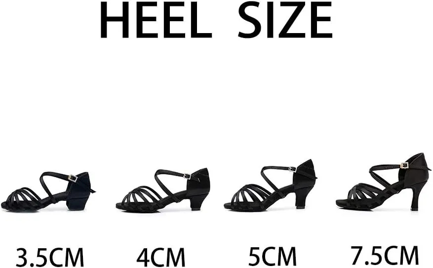 JUODVMP Silk Fabric Latin Dance Shoes for Girls Latin Ballroom Dance Shoes Girls with Diamond Buckle,Model US-TL-LP-ZSZK