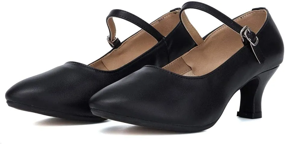 JUODVMP Women's and Girls Latin Ballroom Dance Shoes Closed Toe Character Shoes Ankle Strap Salsa Tango Practice Ballroom Party Performance Shoe,Model DY-SD