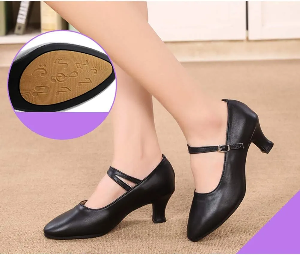 JUODVMP Women's and Girls Latin Ballroom Dance Shoes Closed Toe Character Shoes Ankle Strap Salsa Tango Practice Ballroom Party Performance Shoe,Model DY-SD