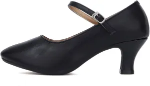 JUODVMP Women's and Girls Latin Ballroom Dance Shoes Closed Toe Character Shoes Ankle Strap Salsa Tango Practice Ballroom Party Performance Shoe,Model DY-SD