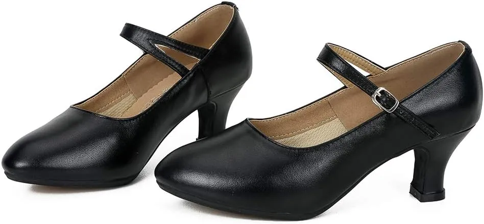 JUODVMP Women's and Girls Latin Ballroom Dance Shoes Closed Toe Character Shoes Ankle Strap Salsa Tango Practice Ballroom Party Performance Shoe,Model DY-SD