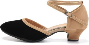 JUODVMP Women's Ballroom Dance Shoes Closed Toe Satin Modern Latin Dance Shoes Crisscross Belt Women Model DY212