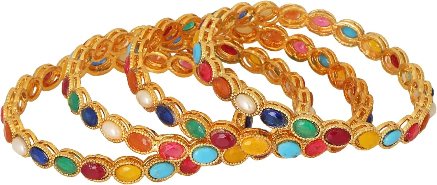 Jwellmart Indian Wedding Collection Gold Plated Self Design Multicolor Stone Studded Bangle/Bracelet for Women