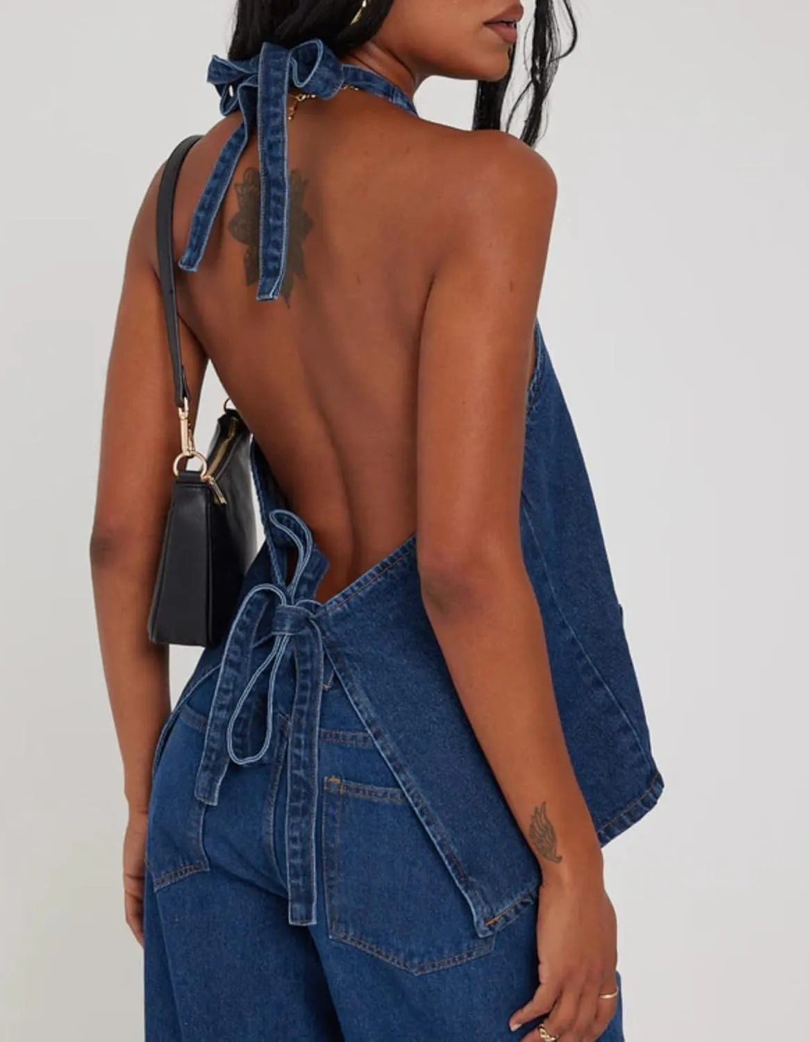 Kedera Women's Tie Up Denim Vest Button Down Backless Denim Tank Top V Neck Sexy Loose Fashion Cropped Vest