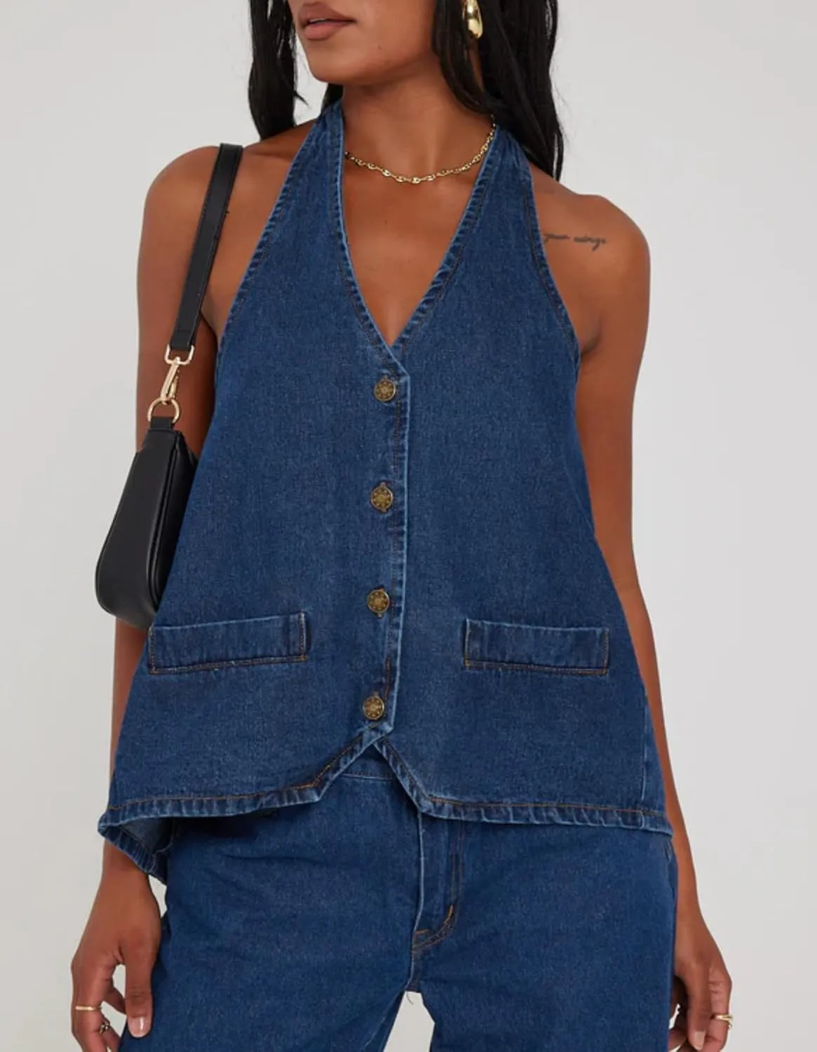Kedera Women's Tie Up Denim Vest Button Down Backless Denim Tank Top V Neck Sexy Loose Fashion Cropped Vest