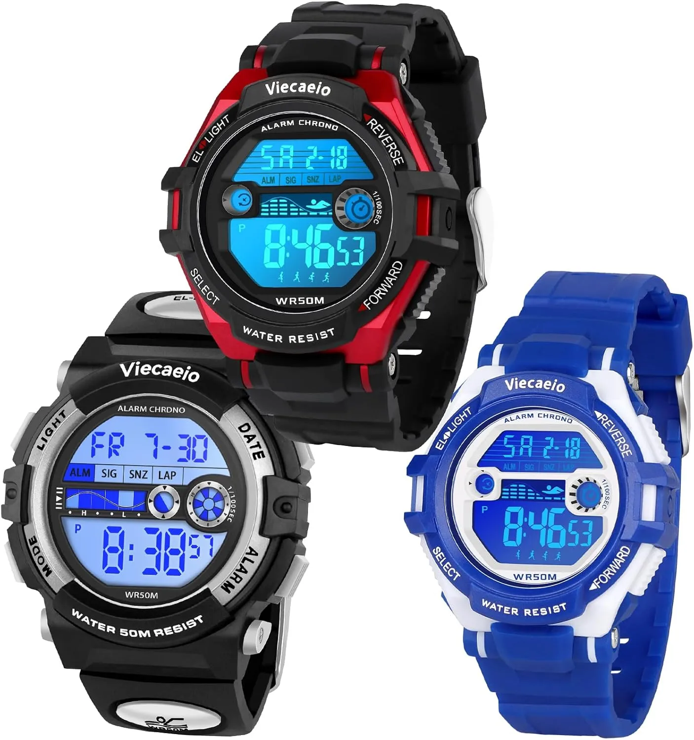 Kids Shock and Water Resistant Sports Watch 3 Piece Gift Set for Boys and Girls