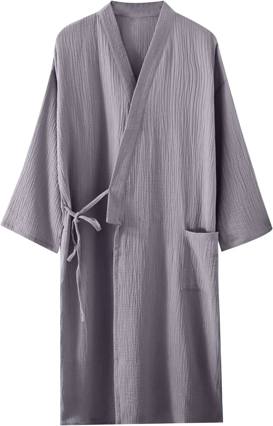 Kimono Robe for Men Cross Wrpa V Neck Bathrobes Sleepwear Long Sleeve Cotton Pajama Spa Sauna Robes Pocket Nightgowns