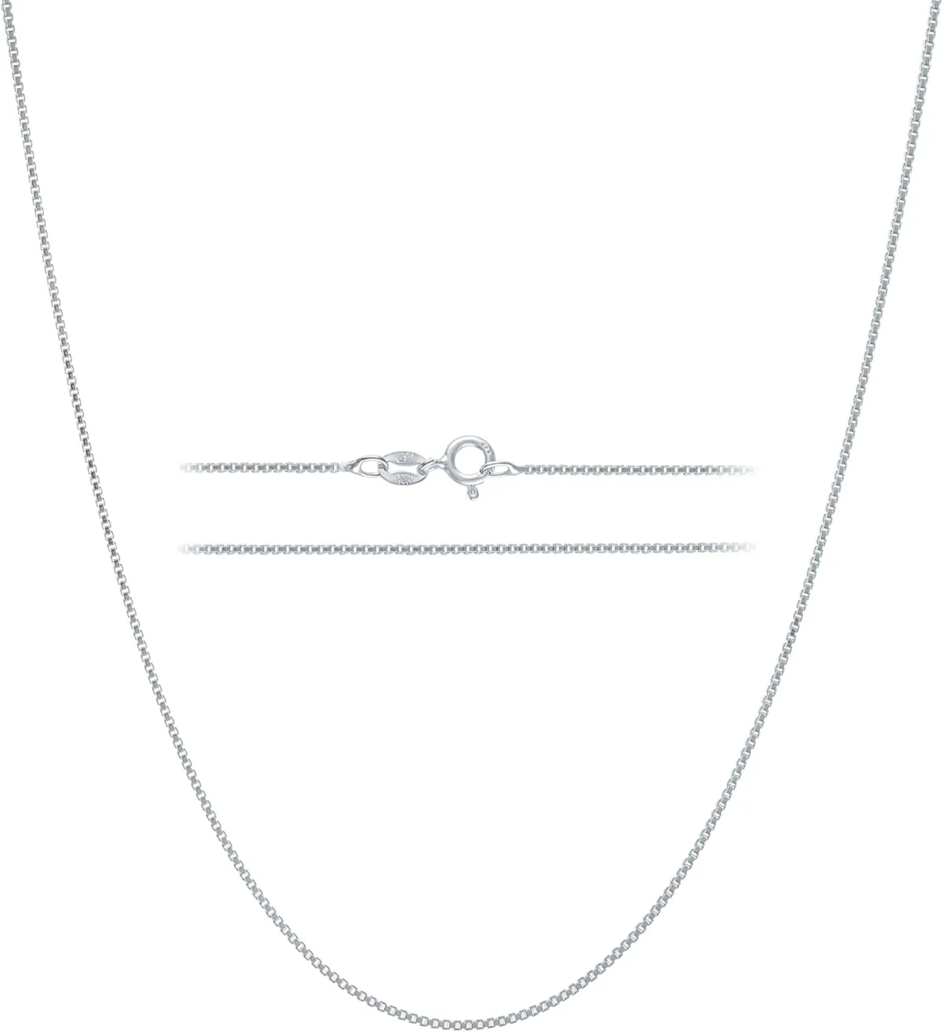 KISPER 925 Solid Sterling Silver 1mm Dainty Thin Box Chain Necklace for Women, Italian Made Tarnish Resistant Waterproof Hypoallergenic, 14 16 18 20 22 24 30 inches