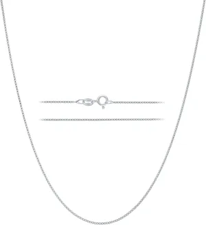 KISPER 925 Solid Sterling Silver 1mm Dainty Thin Box Chain Necklace for Women, Italian Made Tarnish Resistant Waterproof Hypoallergenic, 14 16 18 20 22 24 30 inches