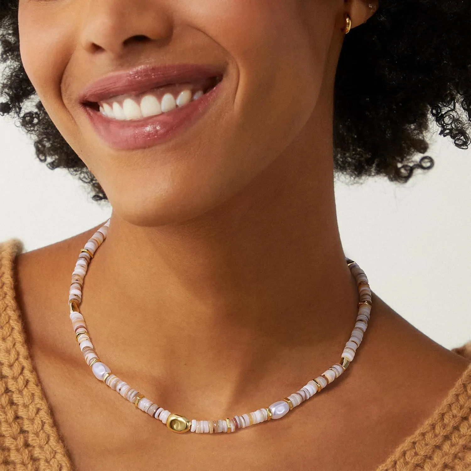 KissYan Beaded Necklaces for Women, 14K Gold Plated Layered Paperclip Choker with Heart Pendant for Summer, Colorful Natural Gemstone Boho Handmade Beach Jewelry Gifts