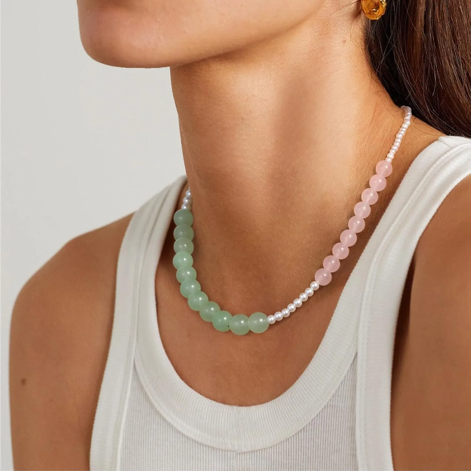 KissYan Beaded Necklaces for Women, Colorful Bead Gemstone Boho Choker for Summer, Natural Stone Handmade Beach Jewelry Gifts