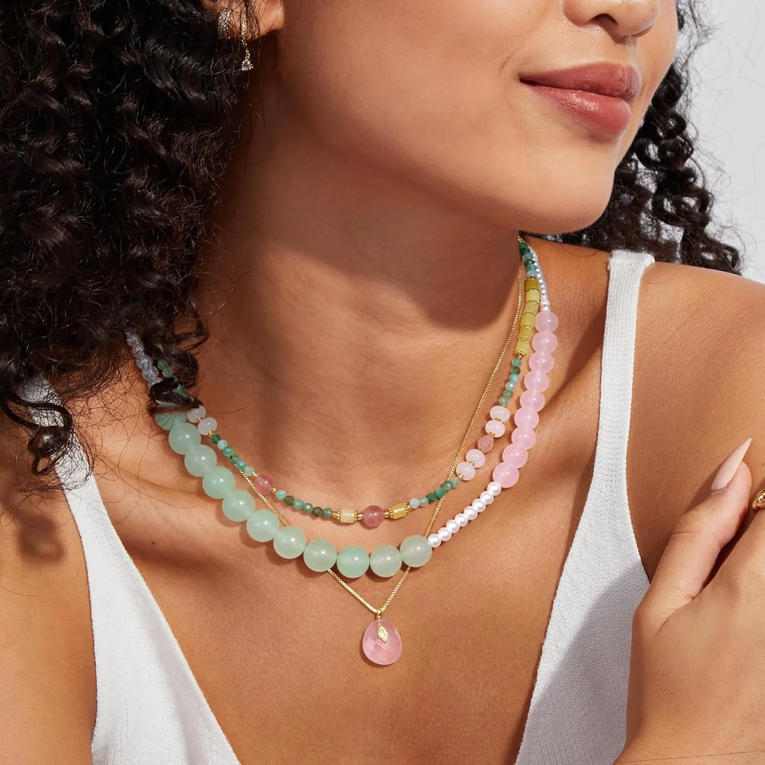 KissYan Beaded Necklaces for Women, Colorful Bead Gemstone Boho Choker for Summer, Natural Stone Handmade Beach Jewelry Gifts