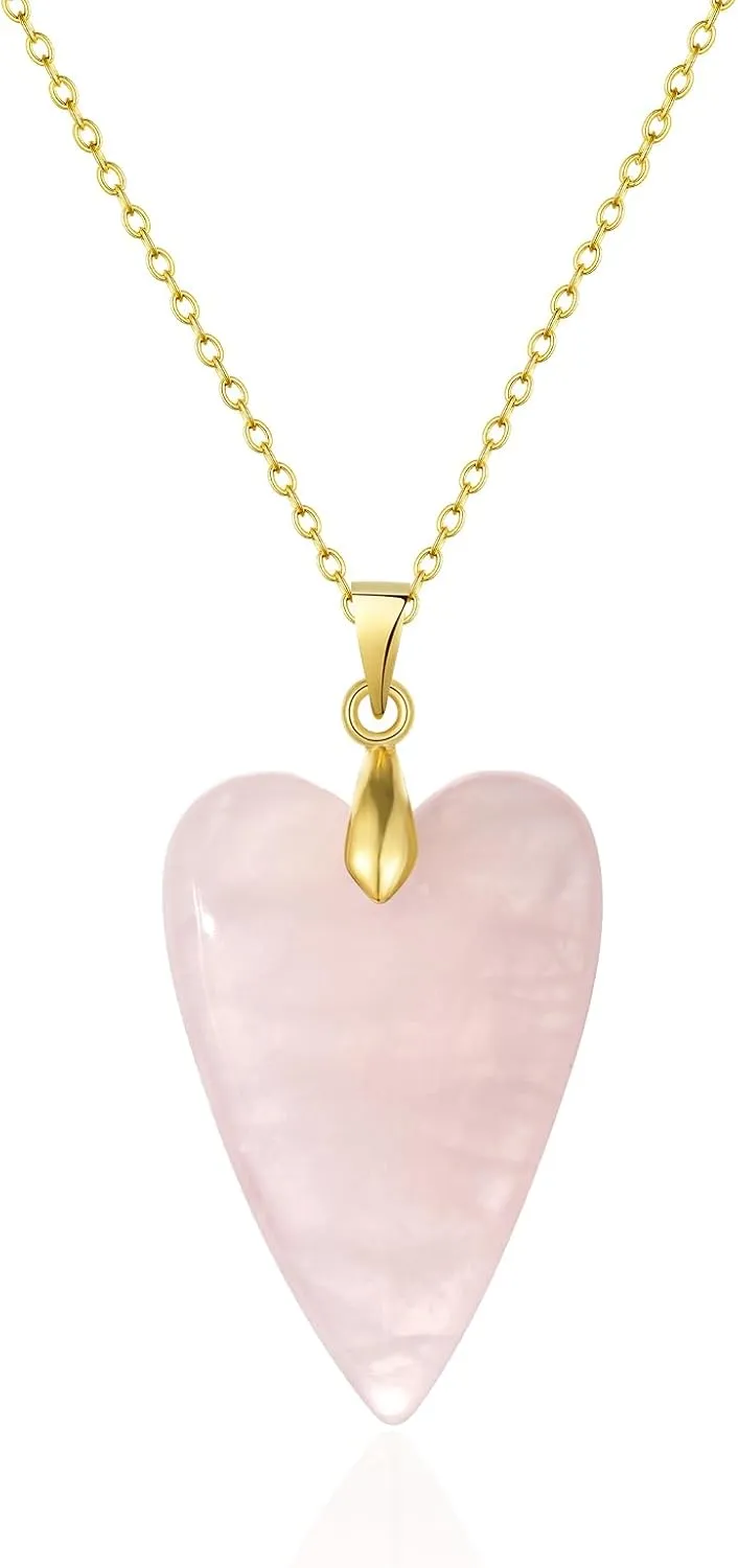 KissYan Crystal Necklaces for Women, Healing Heart Shaped Stone Peandant Necklace 14K Gold Plated Natural Gemstone Jewelry Gifts