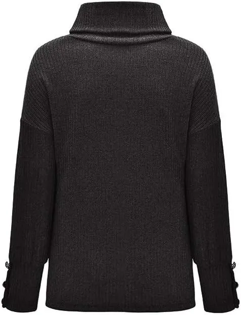 Knit Sweater for Women Blouses for Women Women's Long Sleeve Casual Trendy Oversized Turtleneck Knit Pullover Sweater Tops