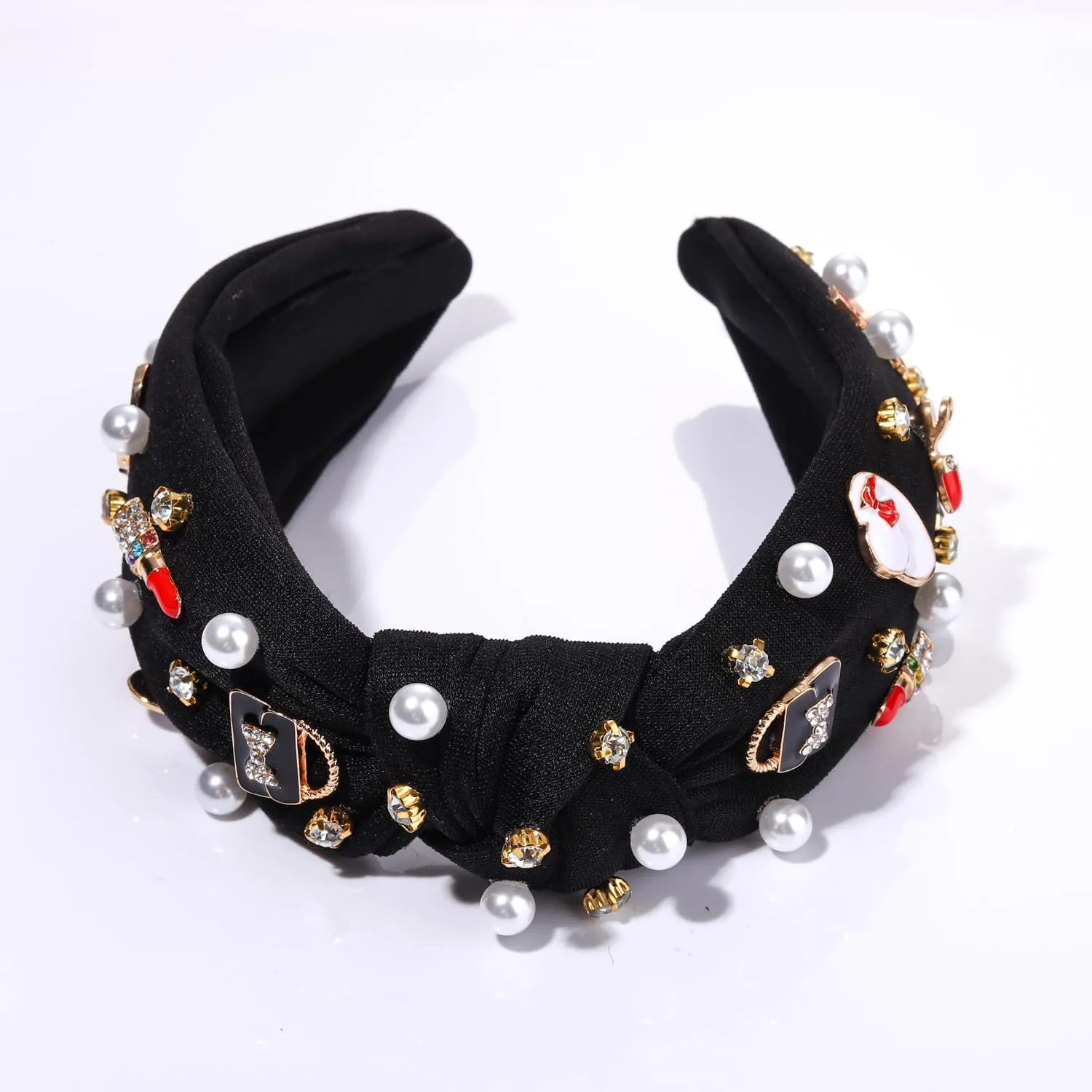 Knotted Headbands for Women Girls Funny Makeup Lipstick High Heels Handbag Hat Charm Pearl Crystal Jeweled Embellished Top Knot Hairband Statement Wide Turban Hair Accessories