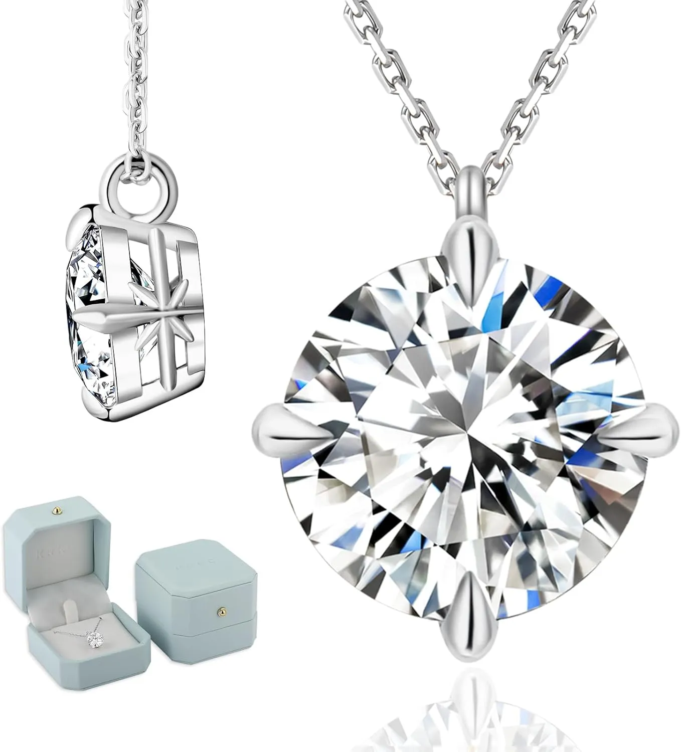 KRKC Moissanite Pendant Necklace for Women, 0.5CT/1CT/2CT/3CT/4CT Lab Created Diamond Solitaire Pendant, VVS1 Clarity D Color, Adjustable 14K White Gold Plated S925 Sterling Silver Chain, Jewelry Gift for Anniversary Valentines Christmas Day