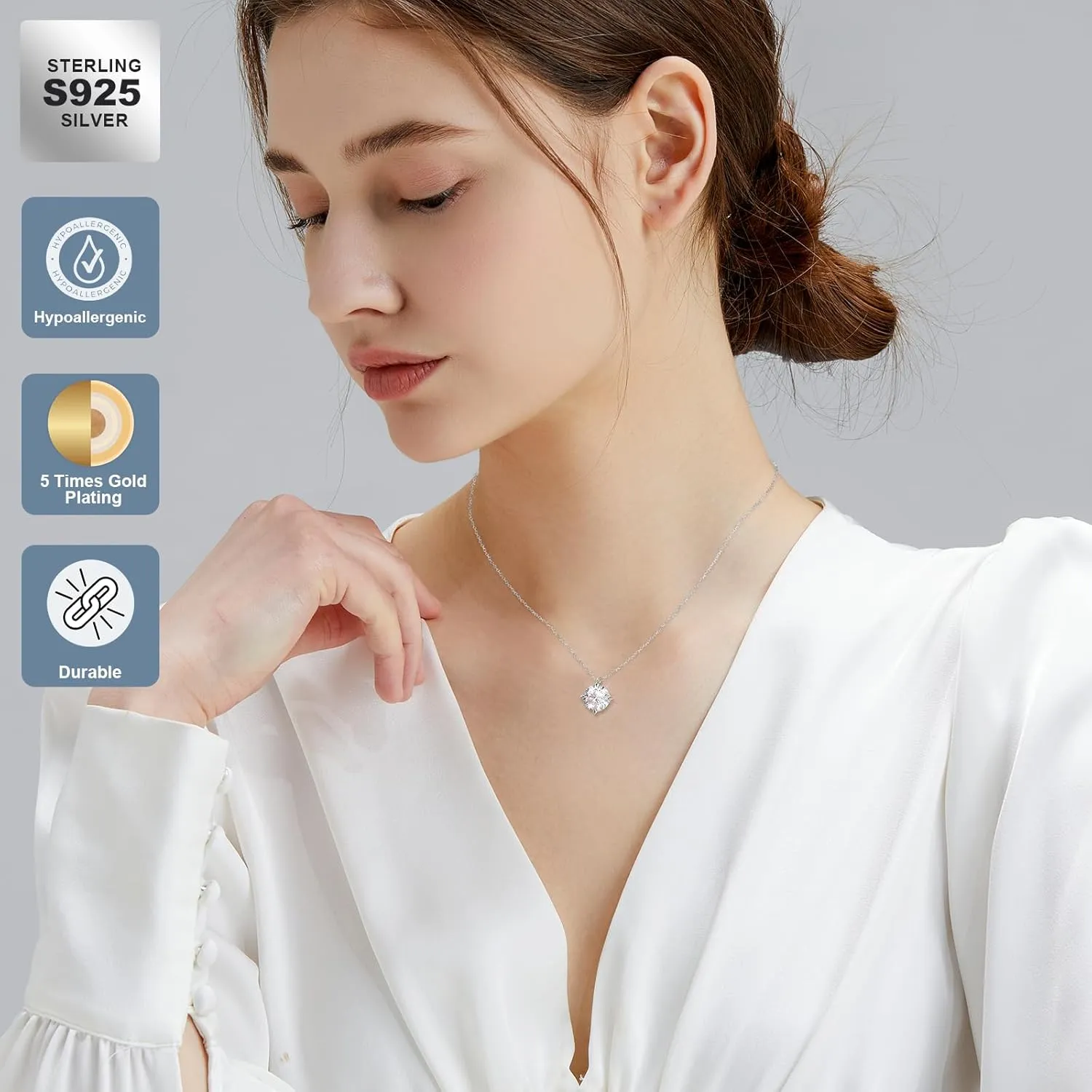 KRKC Moissanite Pendant Necklace for Women, 0.5CT/1CT/2CT/3CT/4CT Lab Created Diamond Solitaire Pendant, VVS1 Clarity D Color, Adjustable 14K White Gold Plated S925 Sterling Silver Chain, Jewelry Gift for Anniversary Valentines Christmas Day
