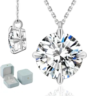 KRKC Moissanite Pendant Necklace for Women, 0.5CT/1CT/2CT/3CT/4CT Lab Created Diamond Solitaire Pendant, VVS1 Clarity D Color, Adjustable 14K White Gold Plated S925 Sterling Silver Chain, Jewelry Gift for Anniversary Valentines Christmas Day