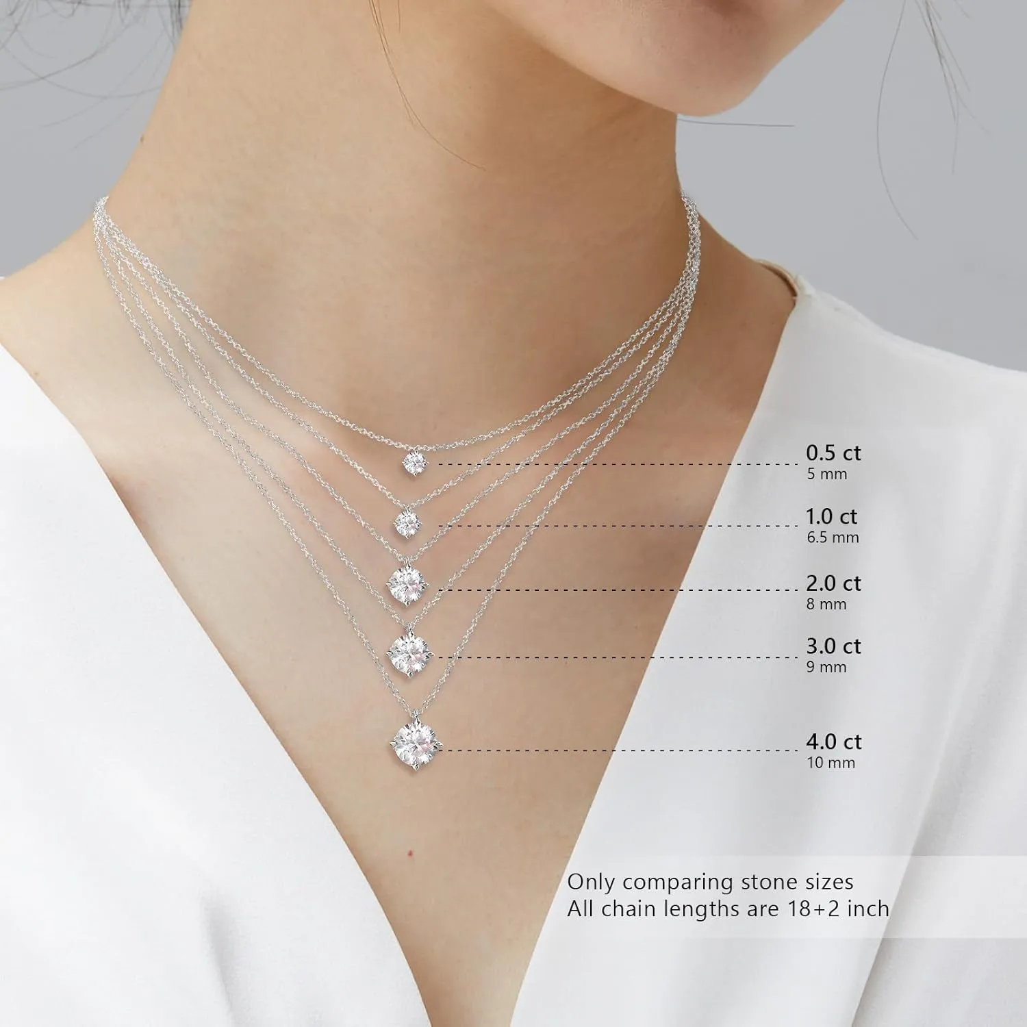 KRKC Moissanite Pendant Necklace for Women, 0.5CT/1CT/2CT/3CT/4CT Lab Created Diamond Solitaire Pendant, VVS1 Clarity D Color, Adjustable 14K White Gold Plated S925 Sterling Silver Chain, Jewelry Gift for Anniversary Valentines Christmas Day