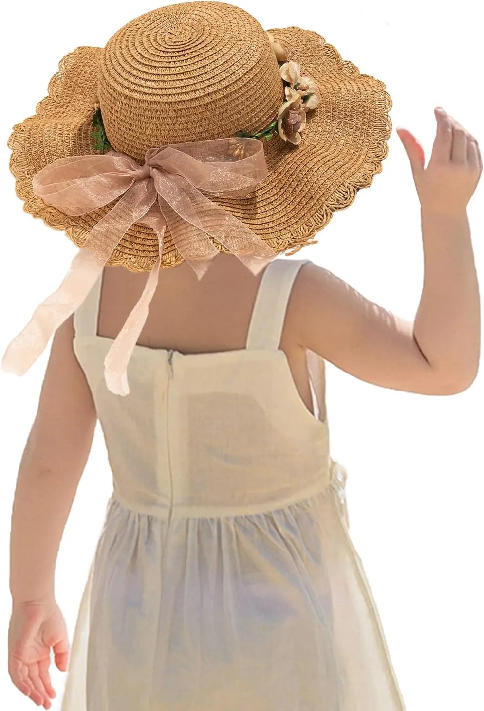 Kunyeah Kids Girl Summer Straw Hat Foldable Wide Brim Cap Sun Visor Hats Sun Protection Beach Hats Bowknot Floppy Cap