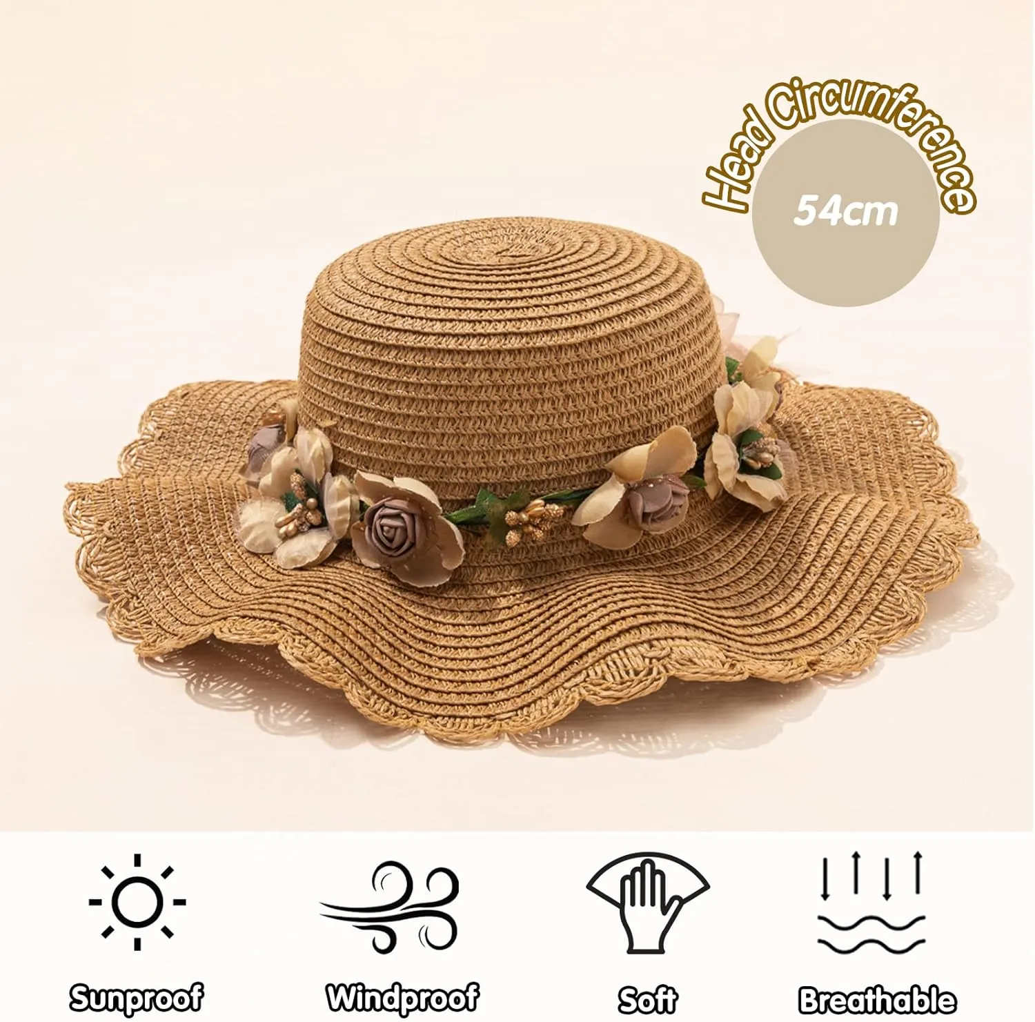 Kunyeah Kids Girl Summer Straw Hat Foldable Wide Brim Cap Sun Visor Hats Sun Protection Beach Hats Bowknot Floppy Cap