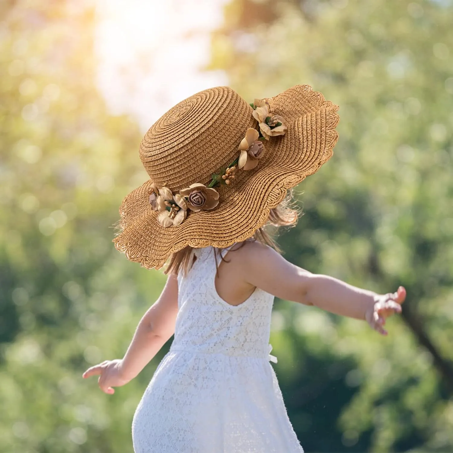 Kunyeah Kids Girl Summer Straw Hat Foldable Wide Brim Cap Sun Visor Hats Sun Protection Beach Hats Bowknot Floppy Cap