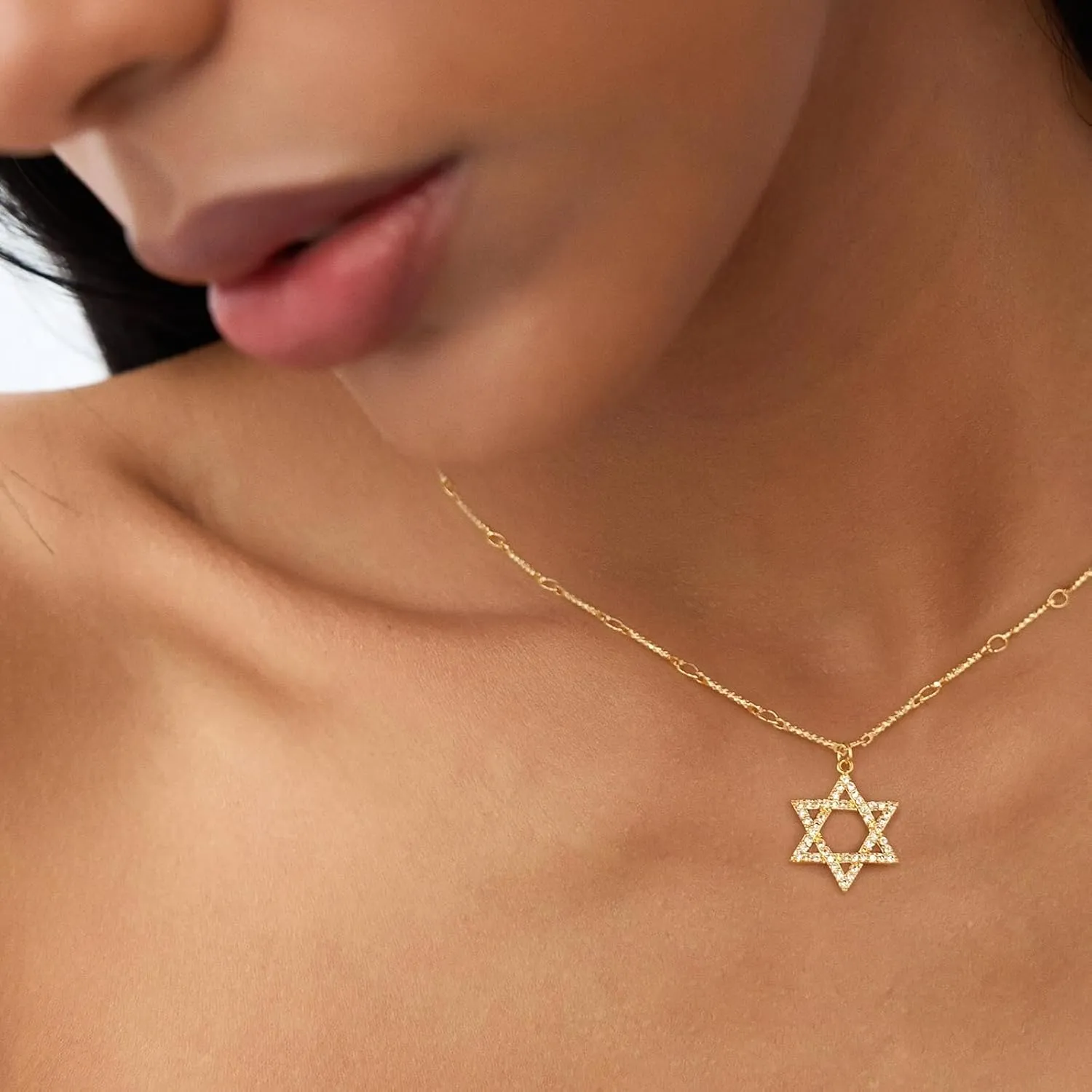 Kyerlyn Dainty Gold Necklaces for Women Hollow Heart Necklace 14K Gold/Silver Plated David Star Lover Pendant Sun Tag Necklace Women Jewelry Gift