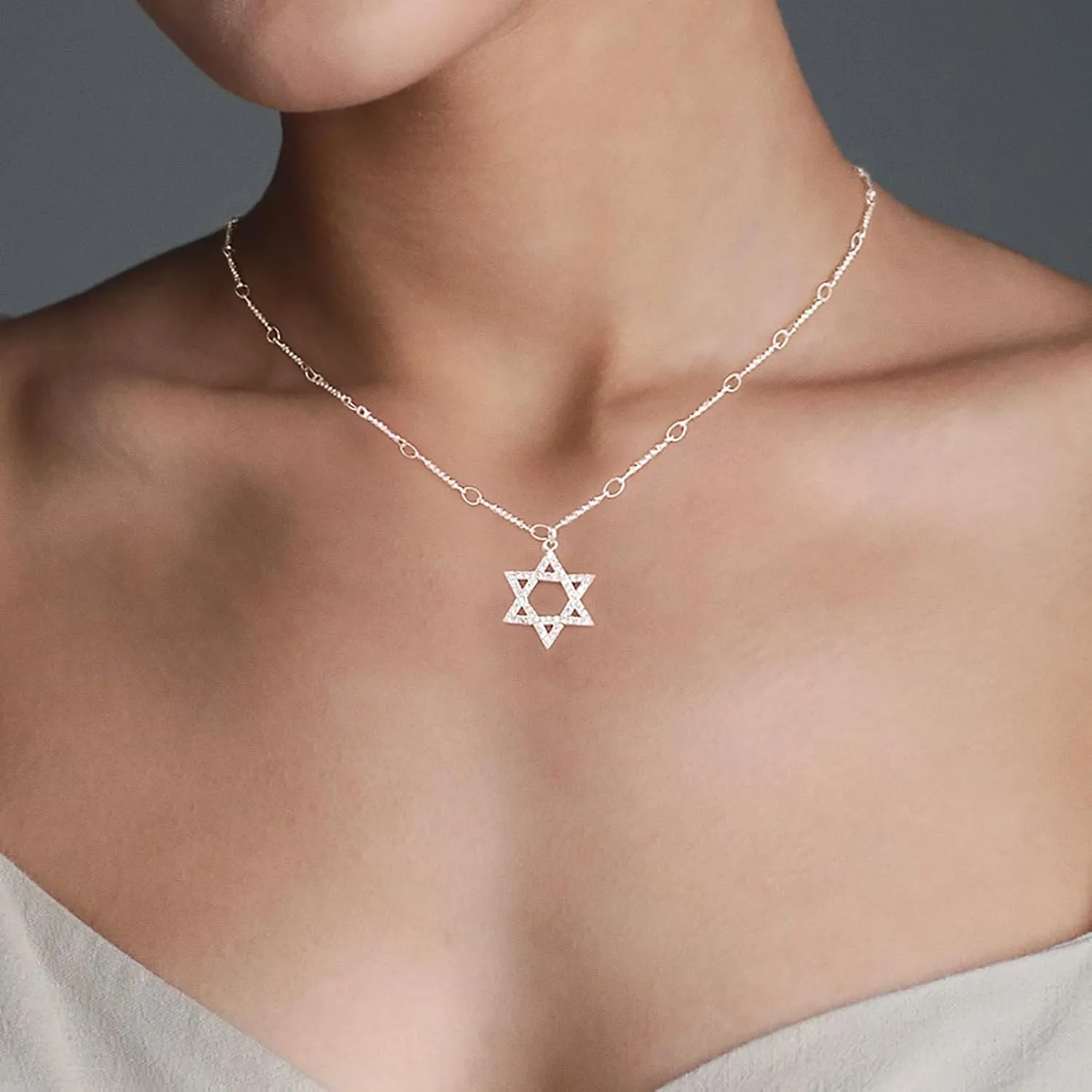 Kyerlyn Dainty Gold Necklaces for Women Hollow Heart Necklace 14K Gold/Silver Plated David Star Lover Pendant Sun Tag Necklace Women Jewelry Gift