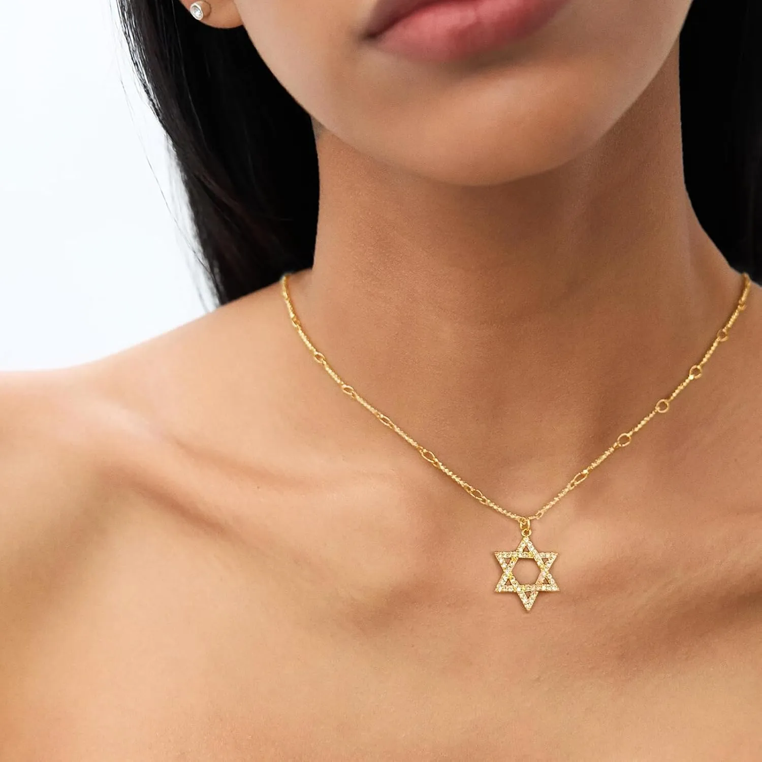 Kyerlyn Dainty Gold Necklaces for Women Hollow Heart Necklace 14K Gold/Silver Plated David Star Lover Pendant Sun Tag Necklace Women Jewelry Gift