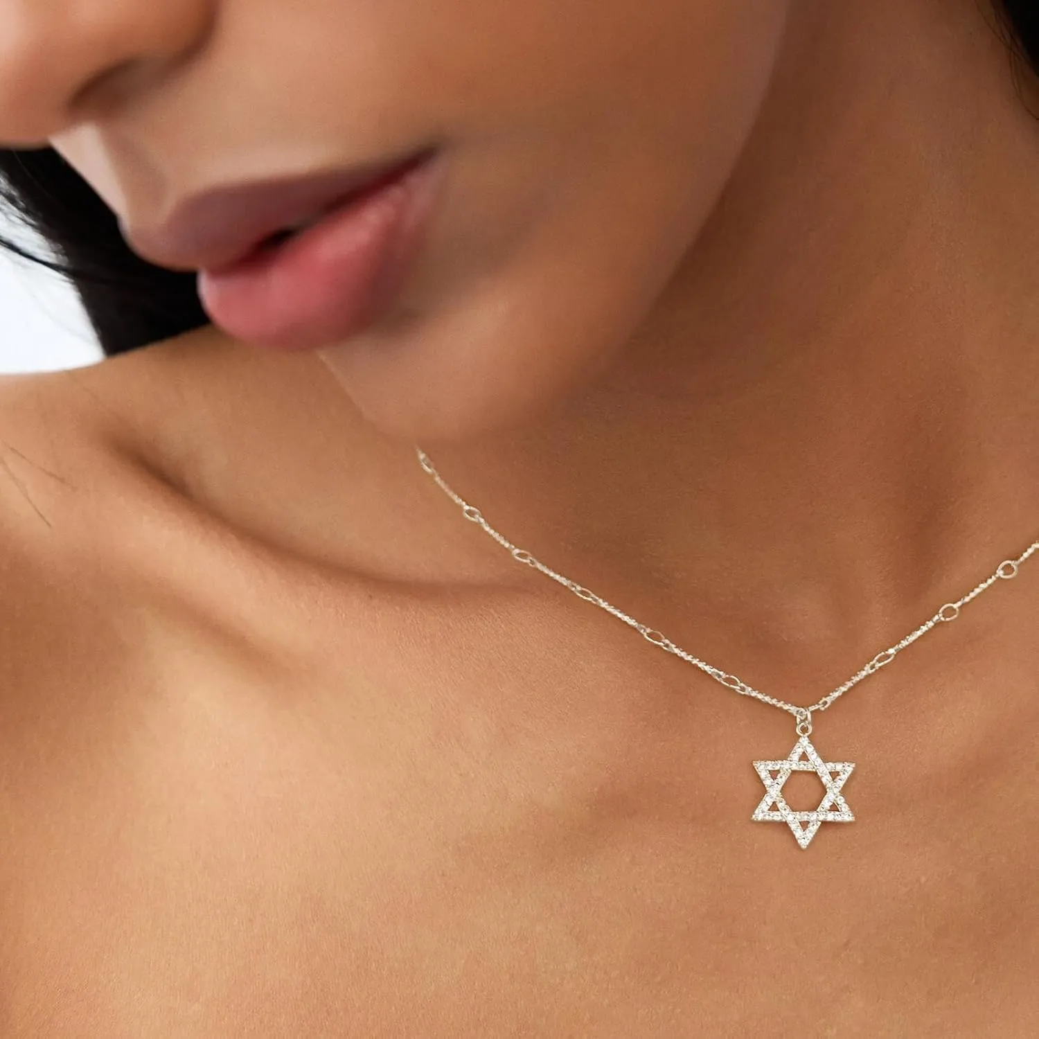 Kyerlyn Dainty Gold Necklaces for Women Hollow Heart Necklace 14K Gold/Silver Plated David Star Lover Pendant Sun Tag Necklace Women Jewelry Gift