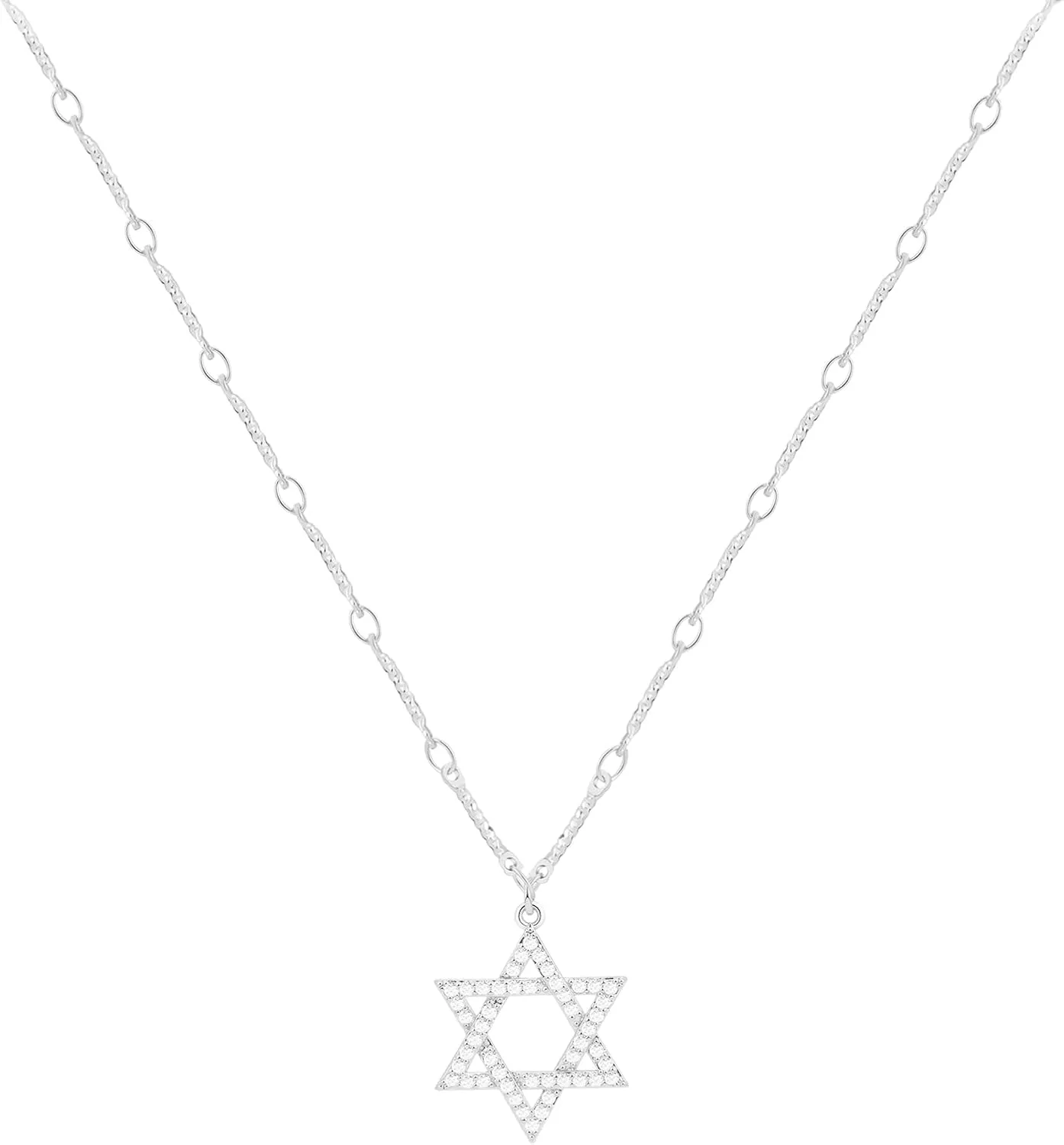 Kyerlyn Dainty Gold Necklaces for Women Hollow Heart Necklace 14K Gold/Silver Plated David Star Lover Pendant Sun Tag Necklace Women Jewelry Gift