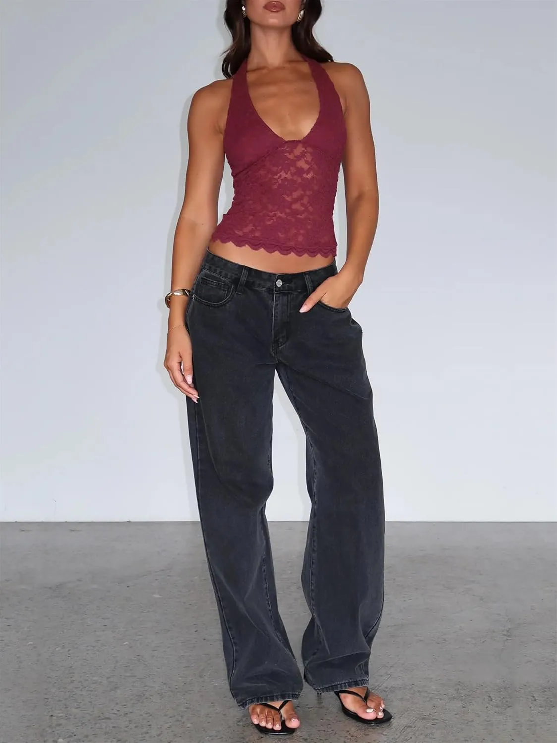 Lace Halter Going Out Tops for Women Sexy V Neck Sleeveless Backless Y2K Shirts Trendy 2025 Summer Cropped Tank Tops